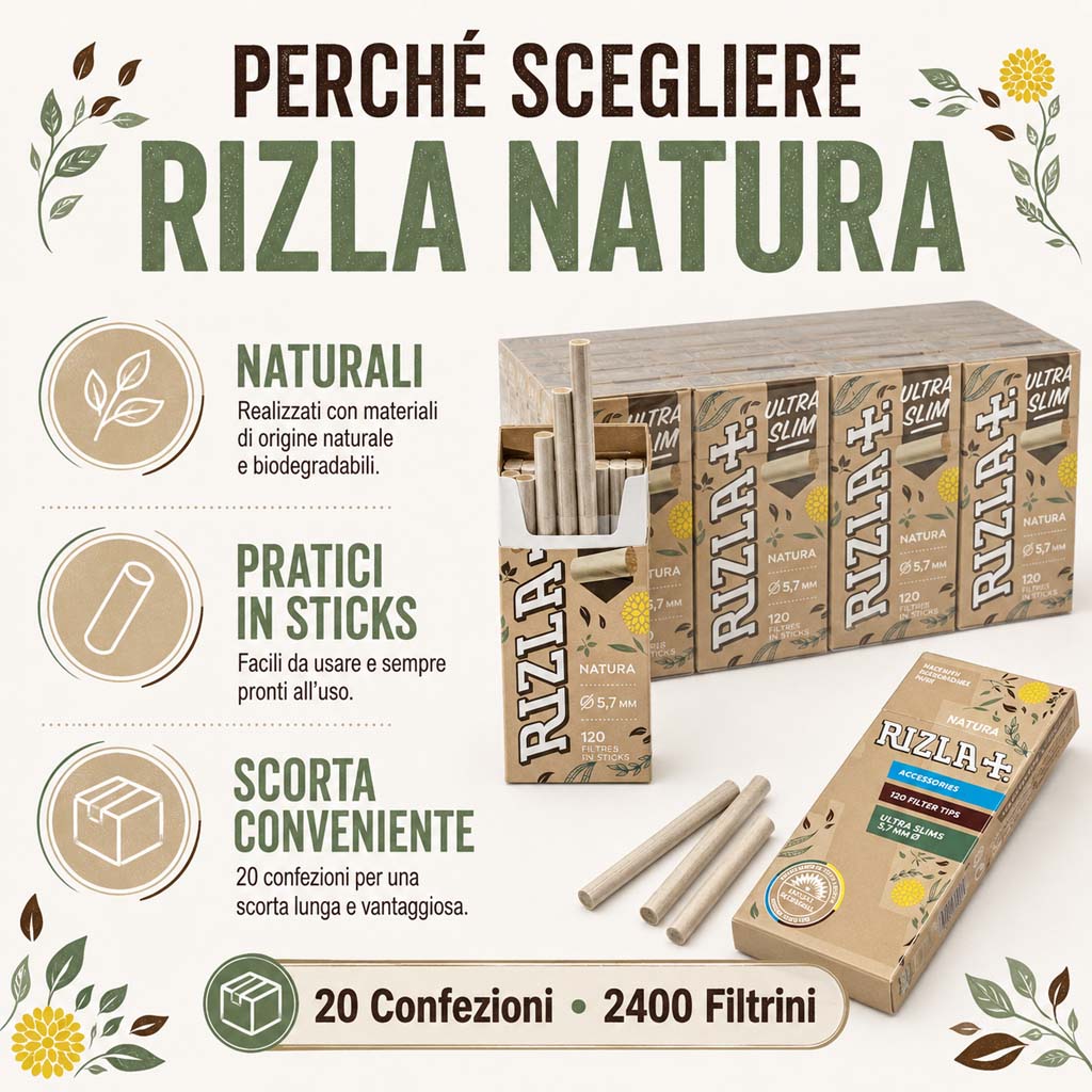 Filtri Rizla Natura Ultra Slim di 5,7mm Ecco - 20 scatole da 120 filtrini - immagine 3
