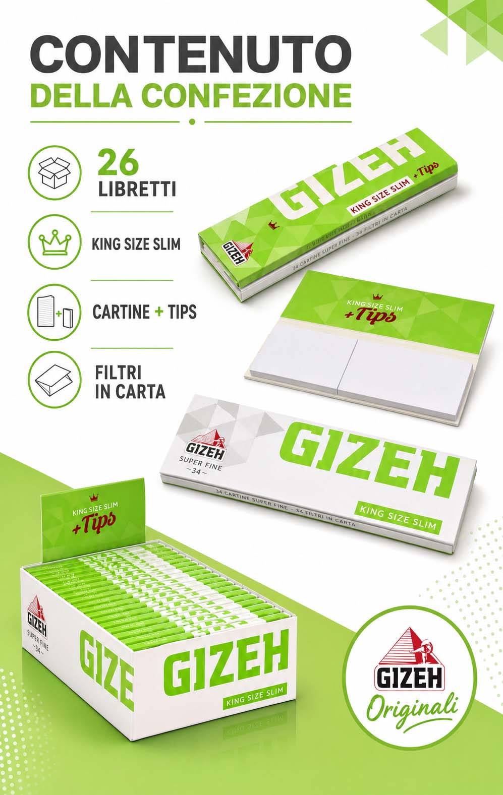 Cartine Gizeh Super Fine Lunghe Filtri in Carta 26 Libretti - immagine 2