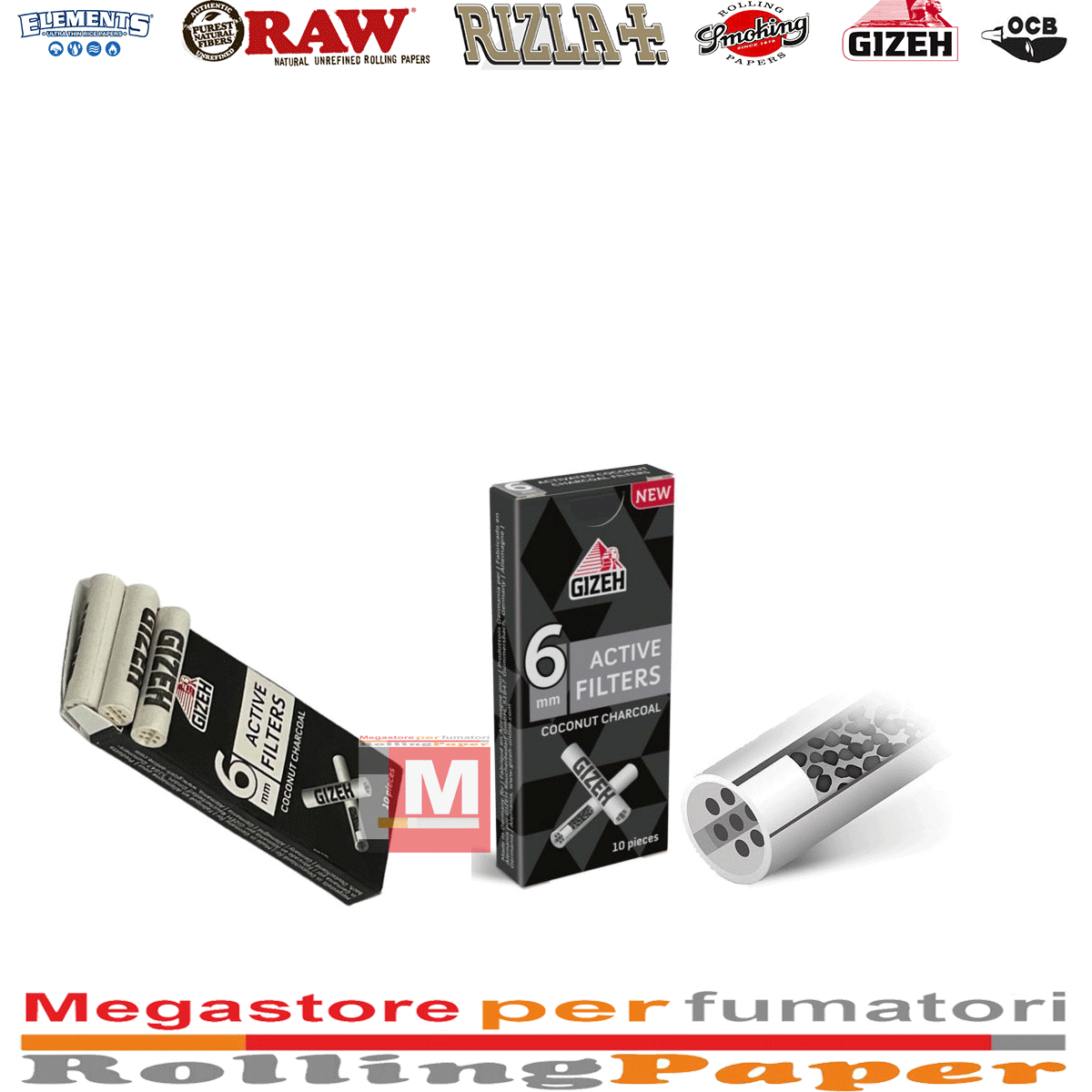 Filtri Gizeh Extra Slim 6mm ai Carboni Attivi Aromatizzati – 10 Scatoline x 10 (Totale 100 Filtri)