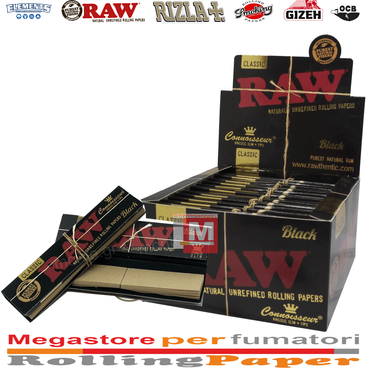 Cartine RAW Black Connoisseur King Size Slim – con Filtri in Carta, 24 Libretti