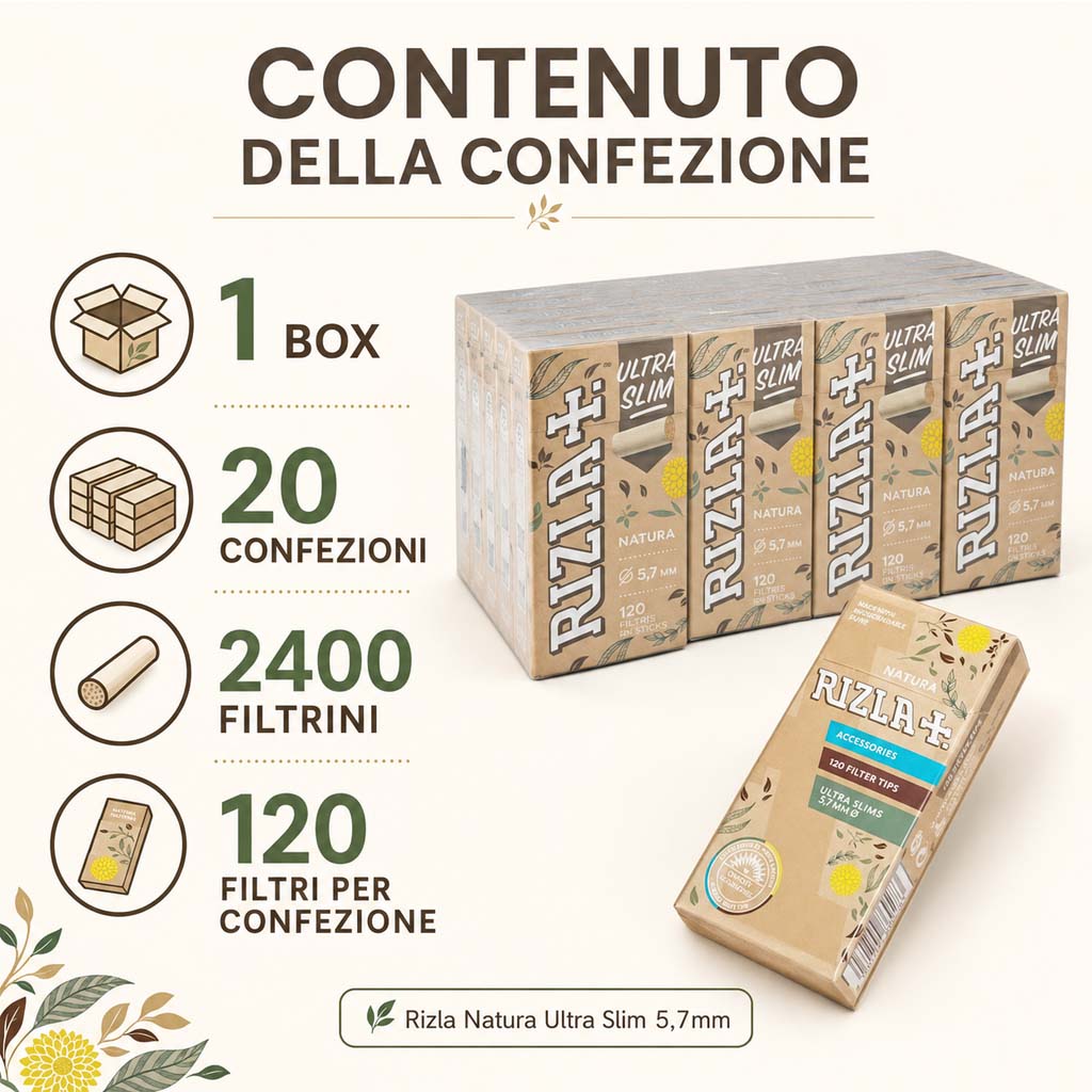 Filtri Rizla Natura Ultra Slim di 5,7mm Ecco - 20 scatole da 120 filtrini - immagine 2