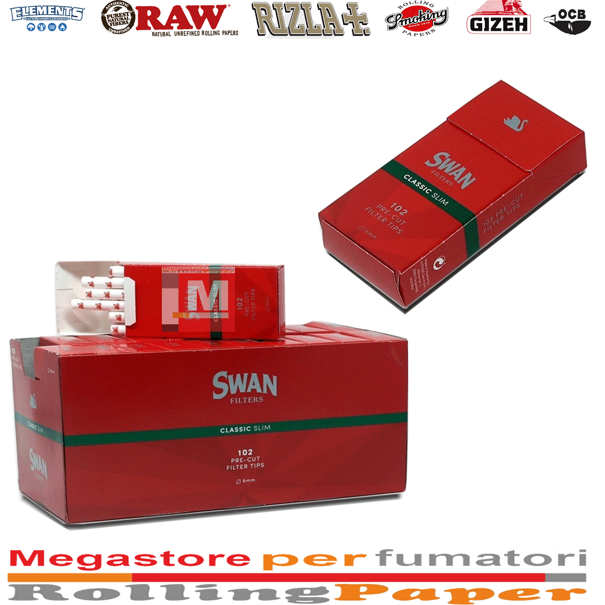 Filtri Swan Extra Slim 6mm Poppatips Red Confezione 20 Da 120 Filtrini