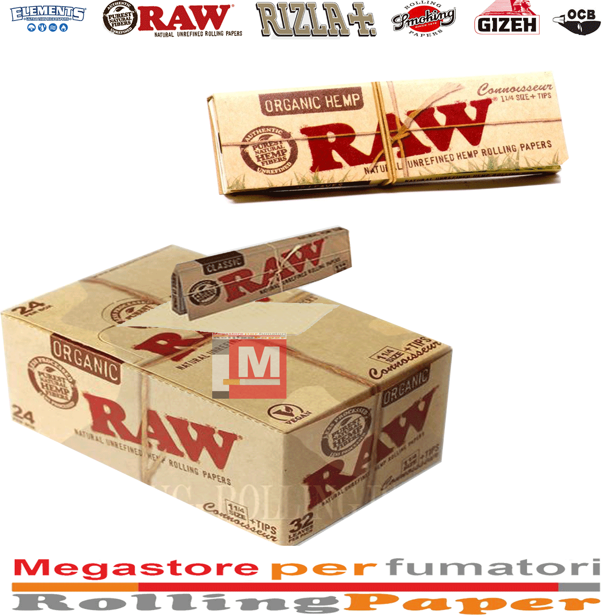 Cartine RAW Organic Hemp 1¼ con Filtri – Naturali in Canapa Bio, 24 Libretti