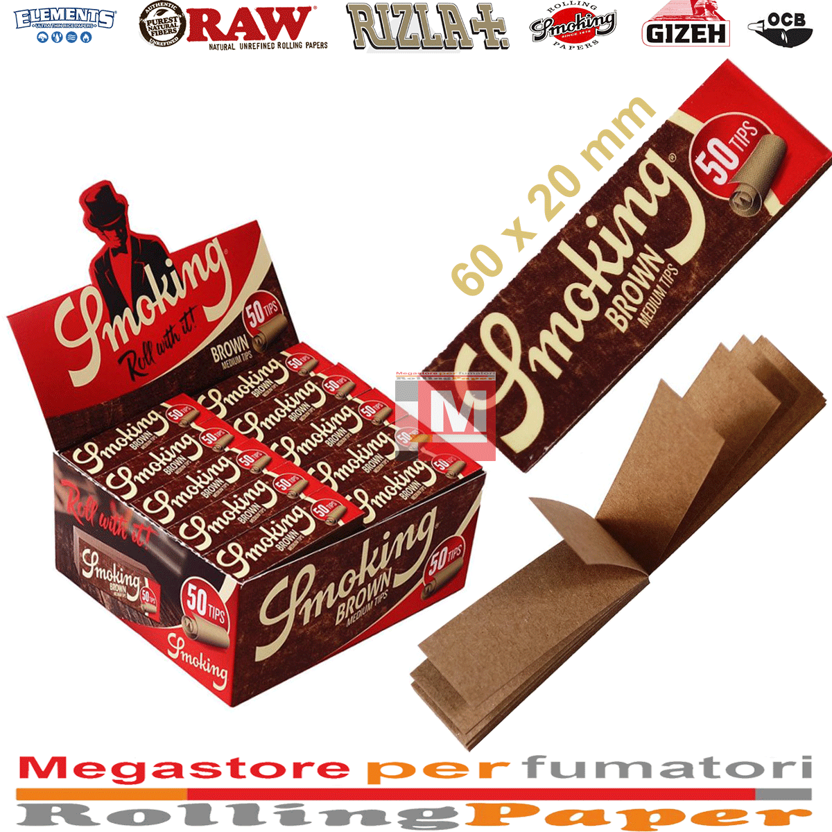 Filtri in Carta Smoking Brown Slim Tips – Non Sbiancata, Box da 50 Blocchetti,