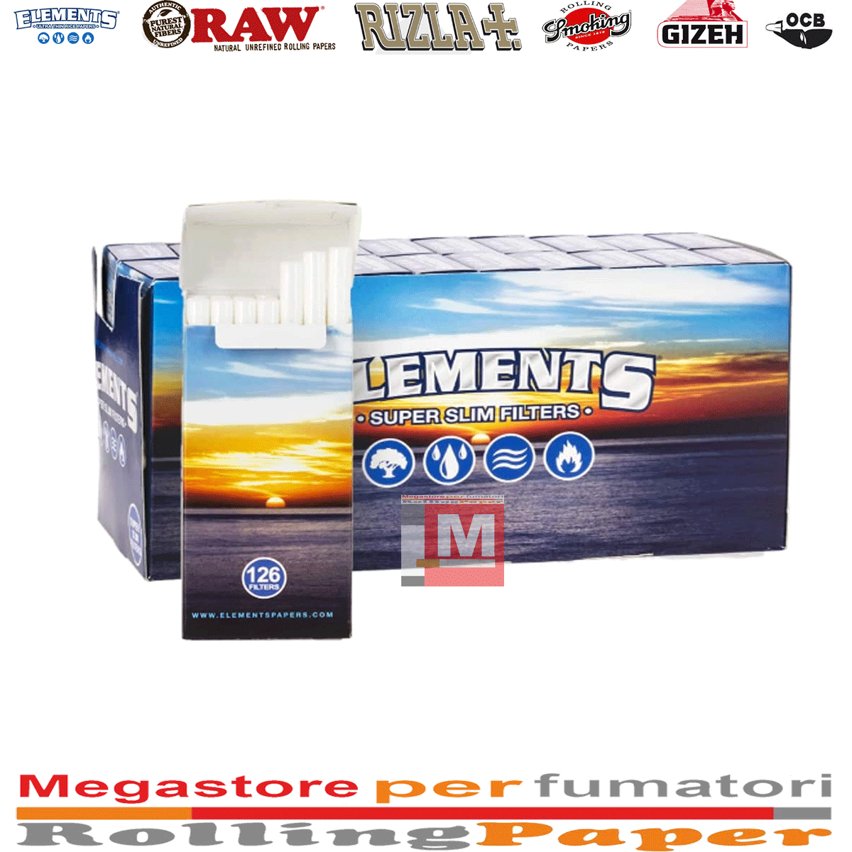 Filtri Elements Super Slim 5mm in Stick – 20 Confezioni x 126 Filtri (Totale 2520pz)