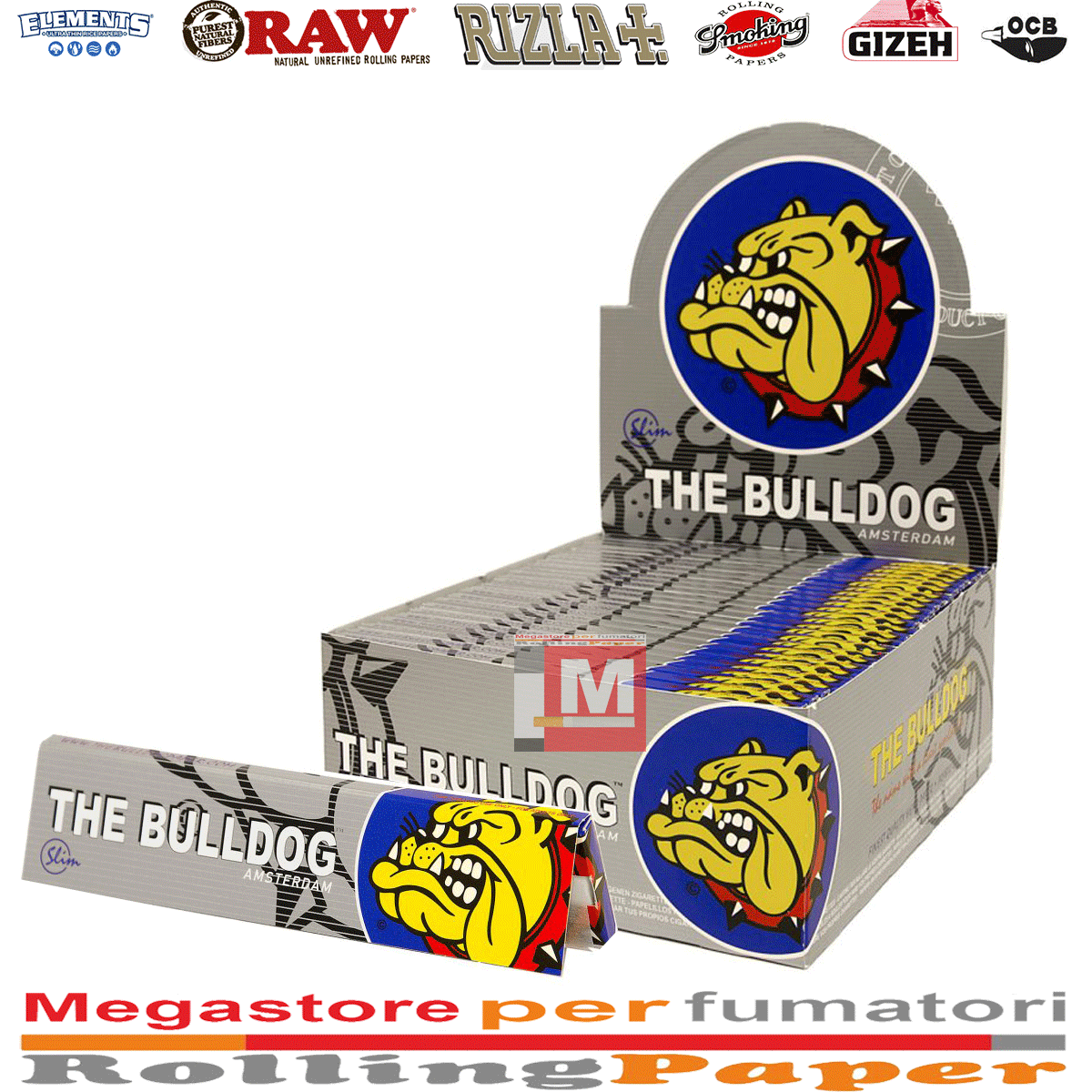 Cartine The Bulldog Argento – King Size Slim Lunghe Silver, 50 Libretti