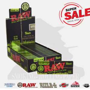 Cartine RAW Organic Hemp Black 1¼ – Corte Naturali Ultra Sottili, 24 Libretti