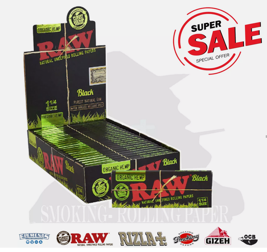 Cartine RAW Organic Hemp Black 1¼ – Corte Naturali Ultra Sottili, 24 Libretti