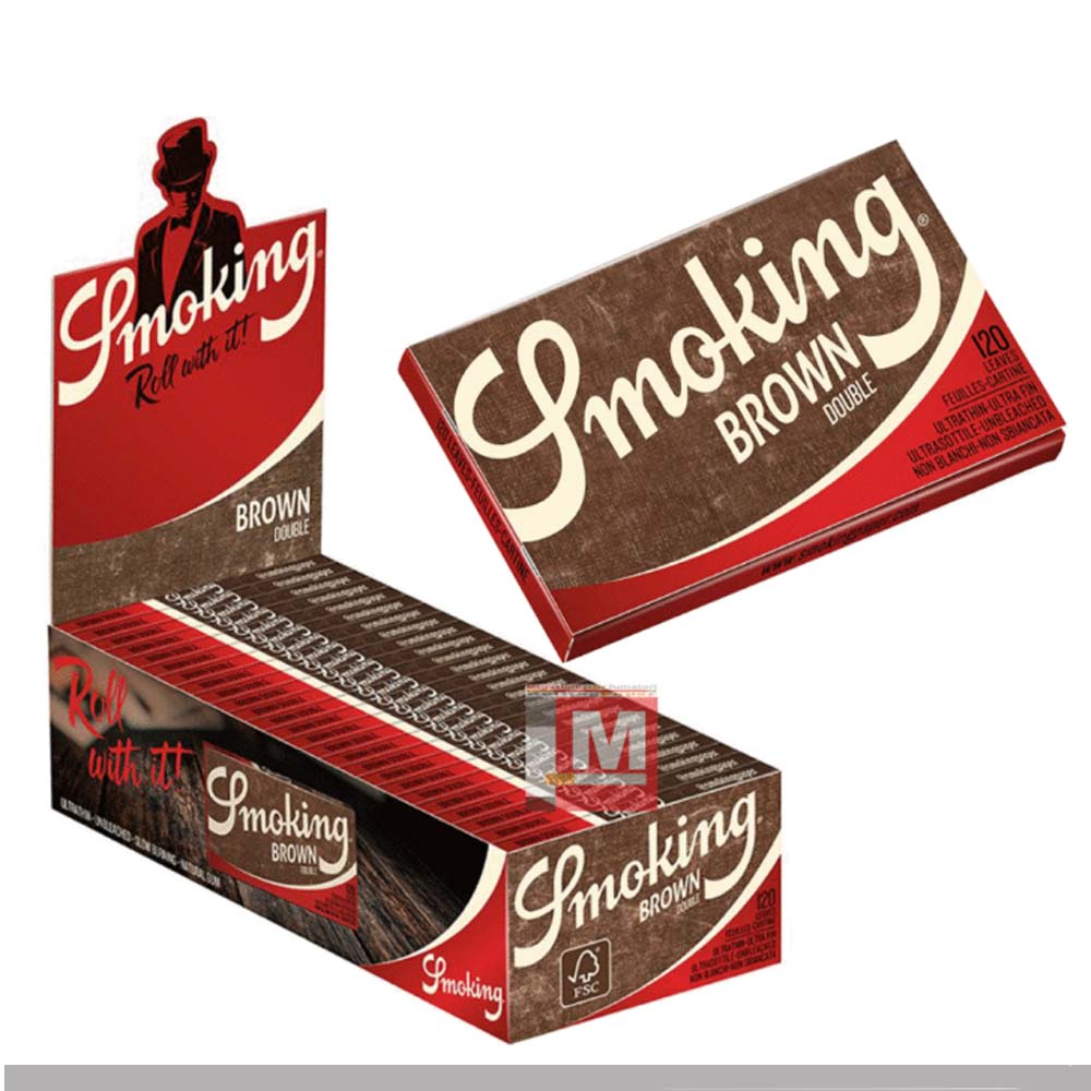 Cartine Smoking Brown Corte Doppie Marroni – Senza Cloro Naturali, Box da 25 Libretti