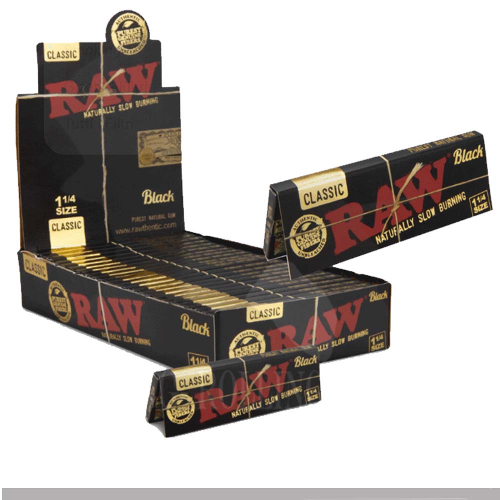 Cartine RAW Black Classic 1 1/4 Corte Ultra Sottili 24 Libretti