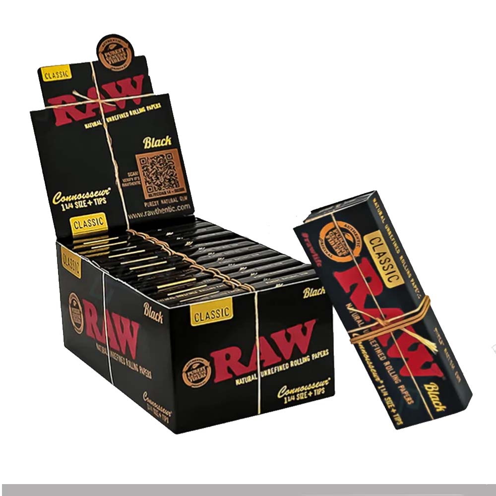 Cartine RAW Black Classic 1 1/4 Connoisseur con Filtri 24 Libretti