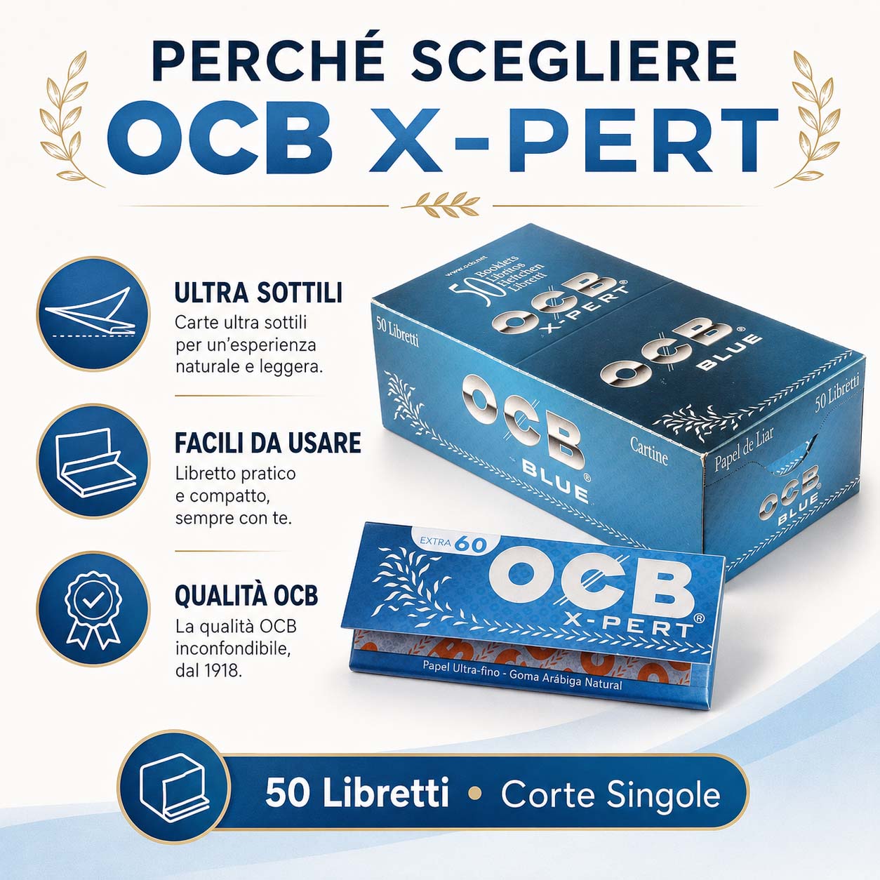 Cartine OCB X-Pert Blu Corte – Singole Blue Ultra Sottili 50 Libretti - immagine 4