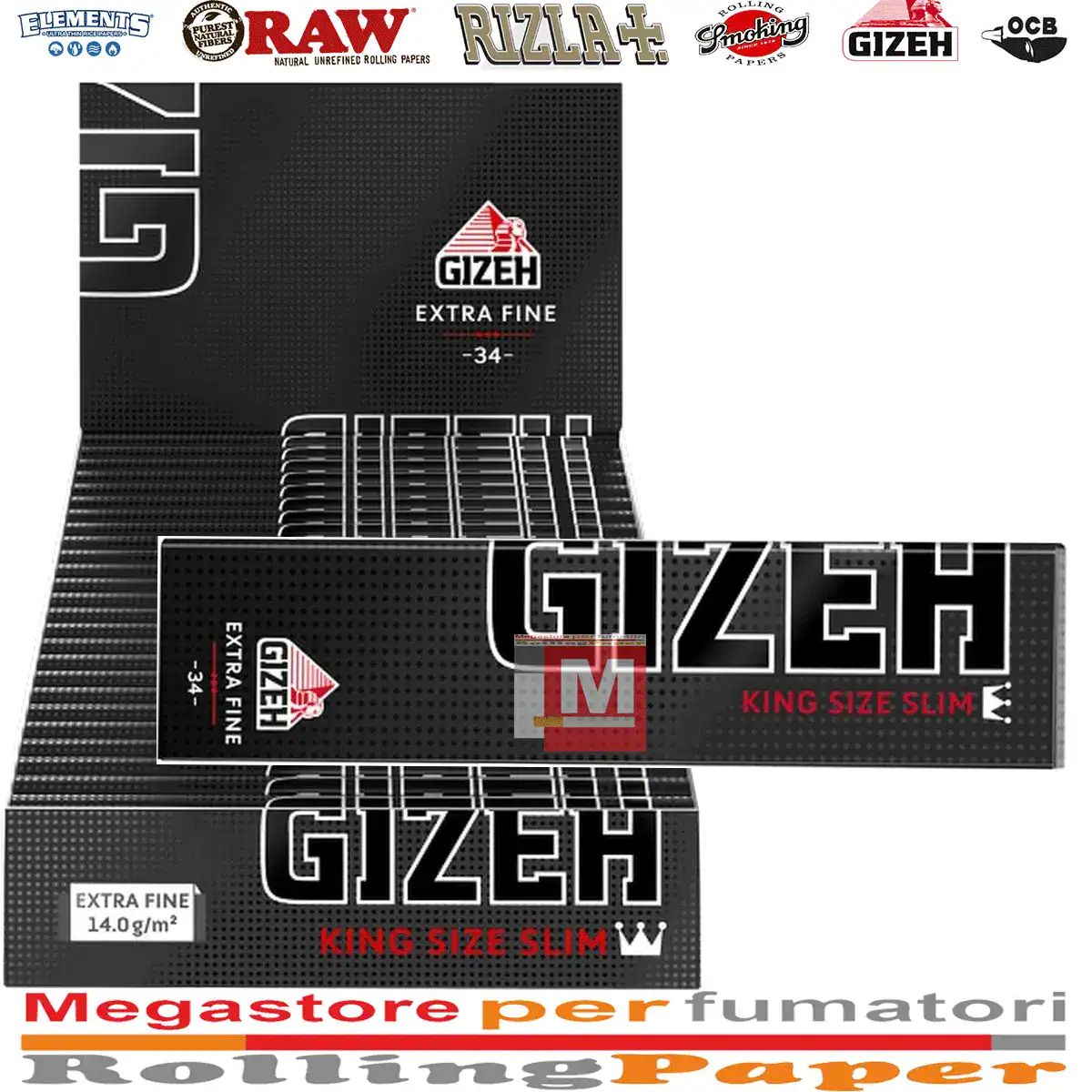 Gizeh Cartine Extra Fine Black King Size Slim – Magnetiche, 25 Libretti Lunghe