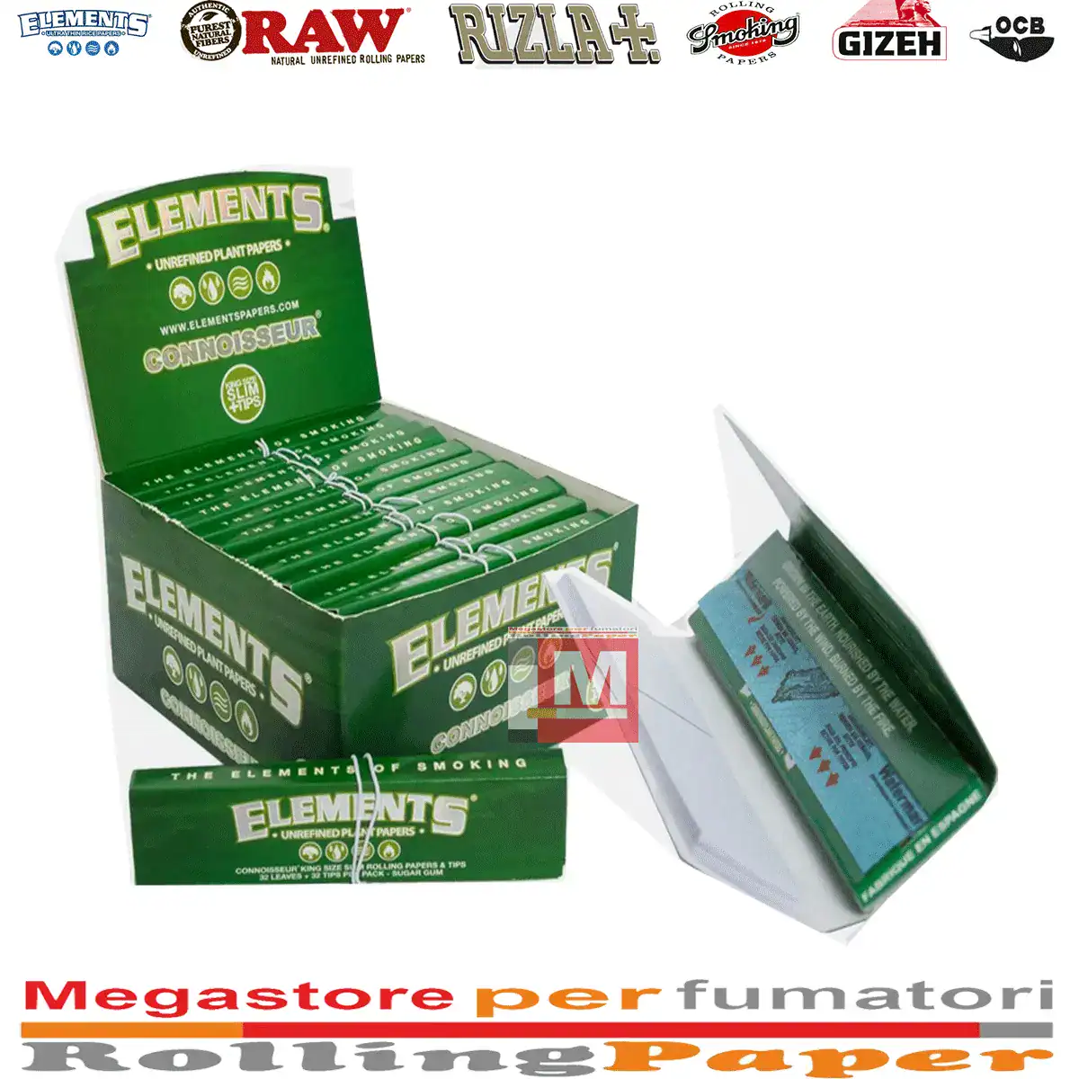 Elements Cartine Connoisseur Eco Green King Size Slim + Filtri – 24 Libretti