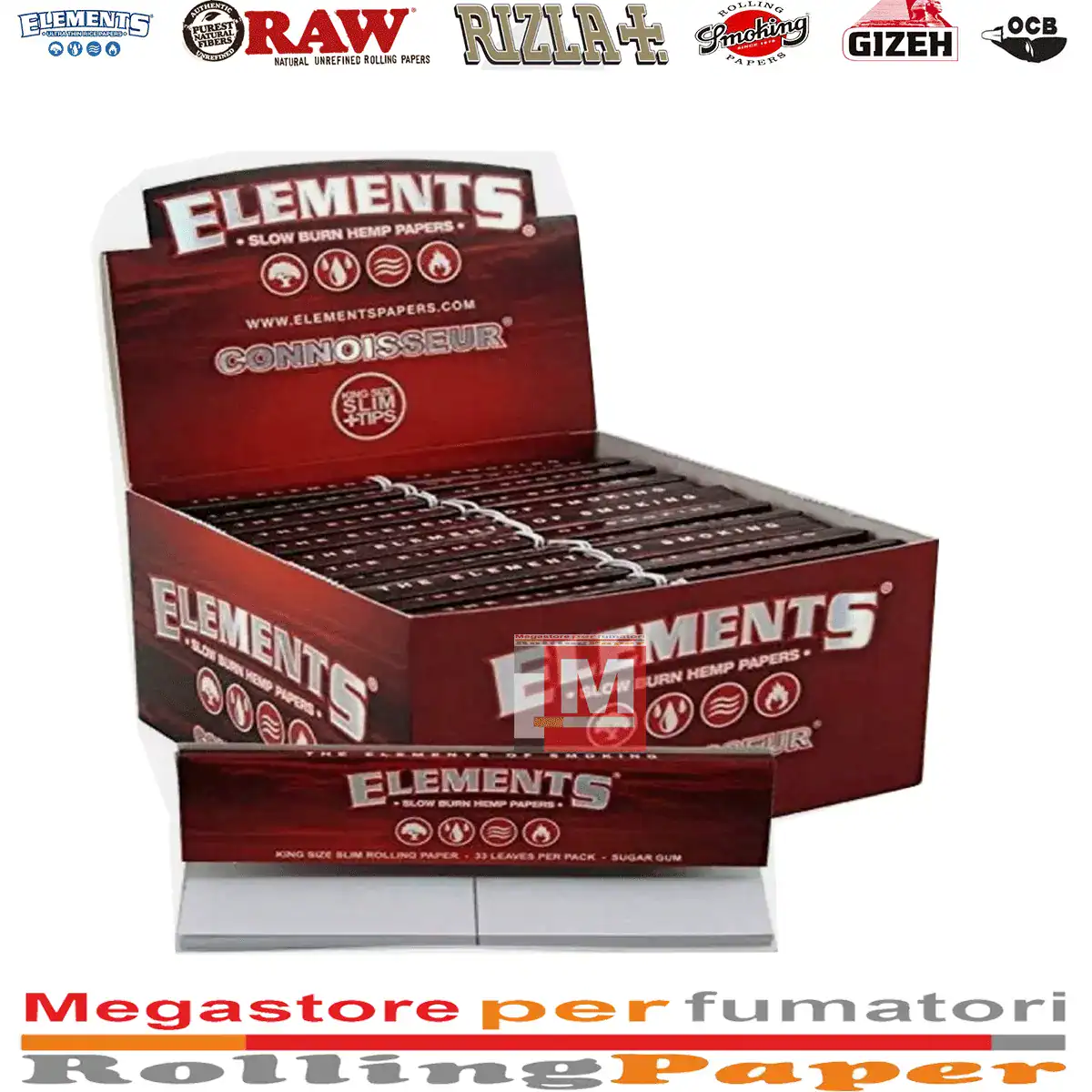 Elements Cartine Connoisseur Red King Size Slim + Filtri in Carta – 24 Libretti